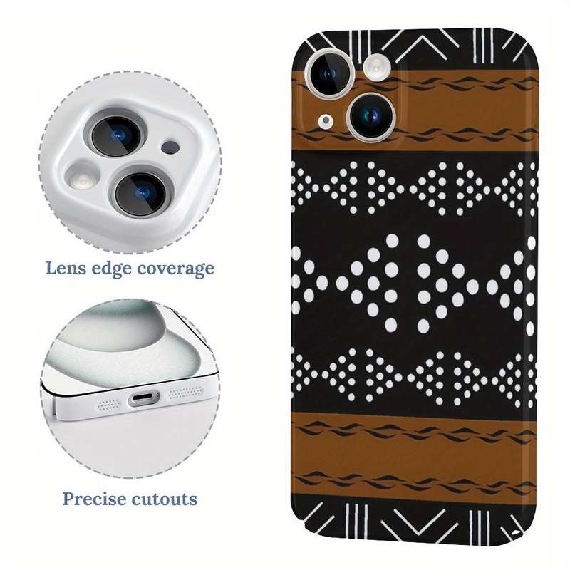1Pc White For iPhone 15 Plus African Bogolan Mudcloth Phone Case