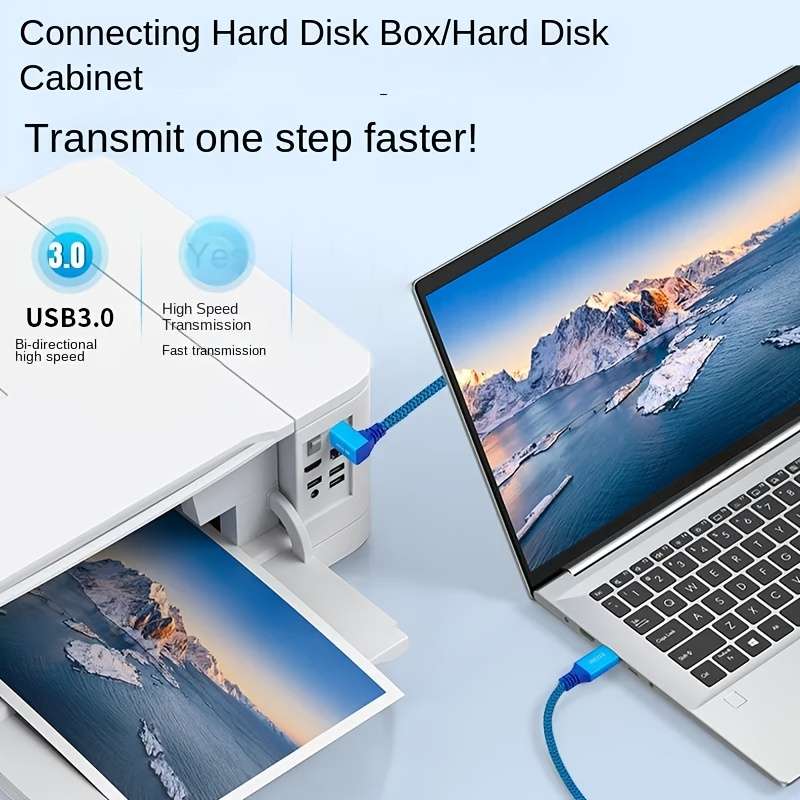 1pc 300cm High-Speed USB 3.0 Male to Type-B Male Right Angle 90 Degree Data Transfer Cord Dur
