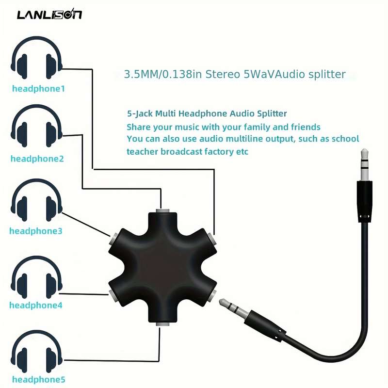 1pc 3.5mm Audio Splitter Cable Share Music with 5 Headphones Durable ABS Available in White