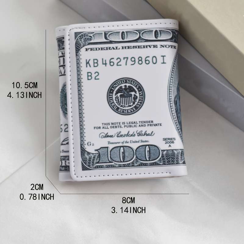 1pc Benjamin Franklin $100 Bill Design Novelty WalletStylish Trifold Card Holder with Multiple S