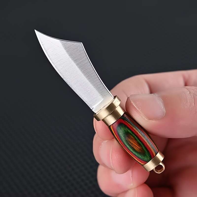 1pc Compact Brass  Wood Mini Pocket Knife with Sharp Stainless Steel Blade