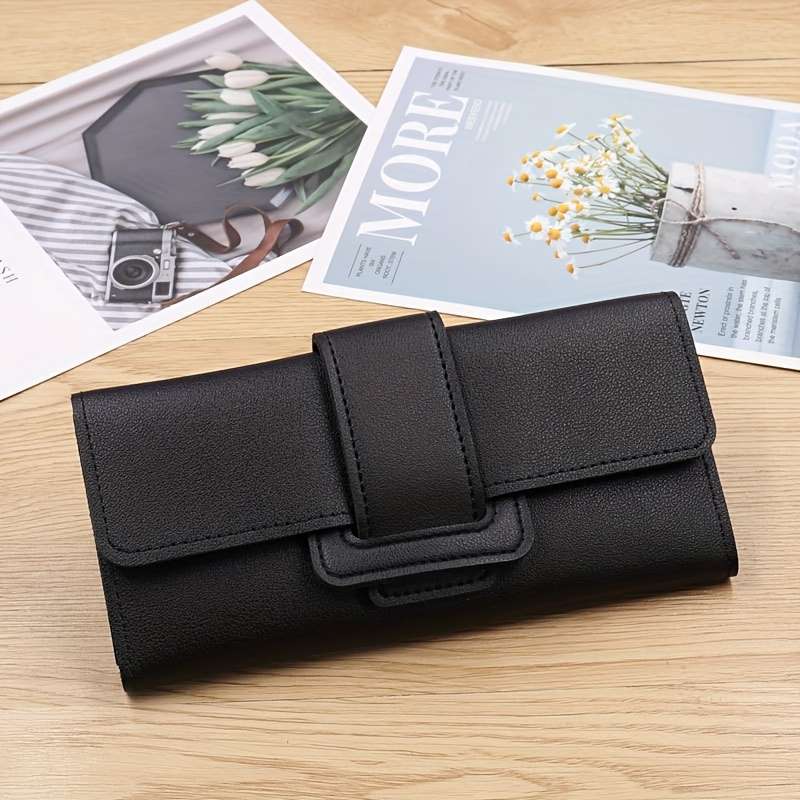 1pc Sleek Women's Long Tri-Fold WalletStylish Solid Color Design with Multiple Card Slots Clutc