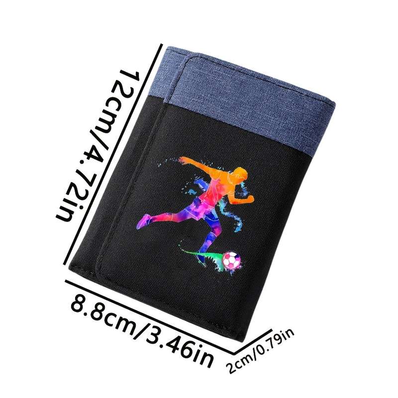 1pc Men'S Casual Canvas Wallet with Football Player Design Color Block Double-Fold Multi-Car