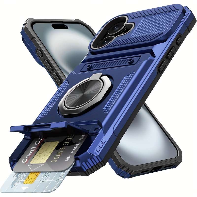 1Pc Blue For iPhone 16 Heavy Duty Shockproof Phone Case