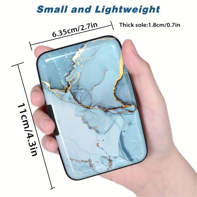 1pc Rong Ren Hui Mini Aluminum Card Wallet RFID Blocking Thin Metal Hard Card Holder Blue Marble