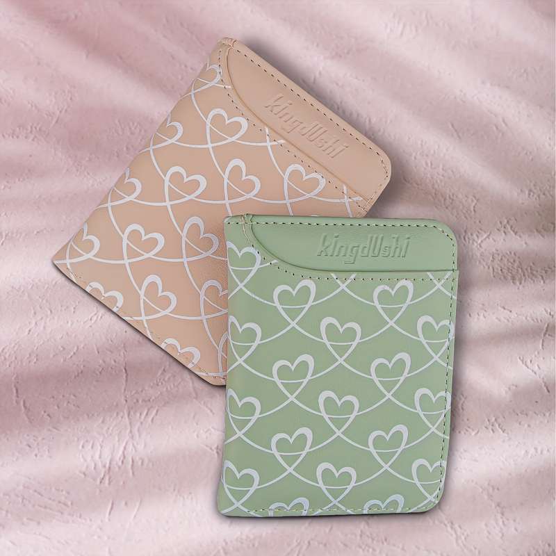 1pc Baweisibinli Women's Sweet Style Mini WalletMint Green Beige Heart Print Compact Double-F