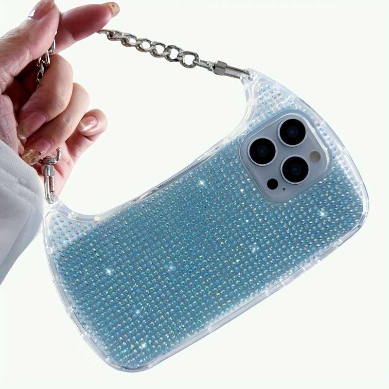 1Pc Light Blue For iPhone 14 Plus Luxurious Diamond Phone Case