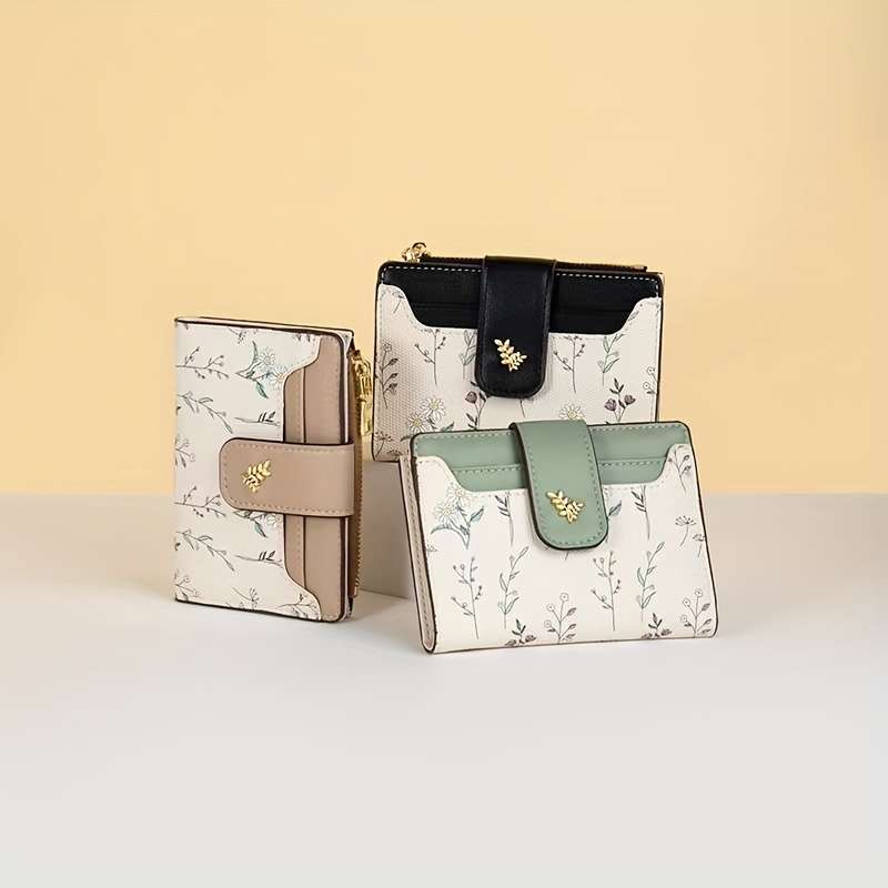 1pc Chic Floral Wallet for GirlsCompact Multi-Card Holder with Zippered Coin Purse Spring