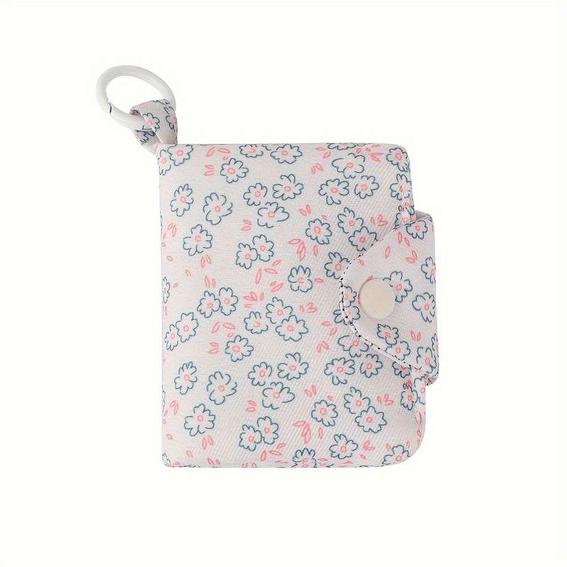 1pc Mini Floral Card Holder Coin Purse Pastel Blue Pink and Green Flower Design with White Zi