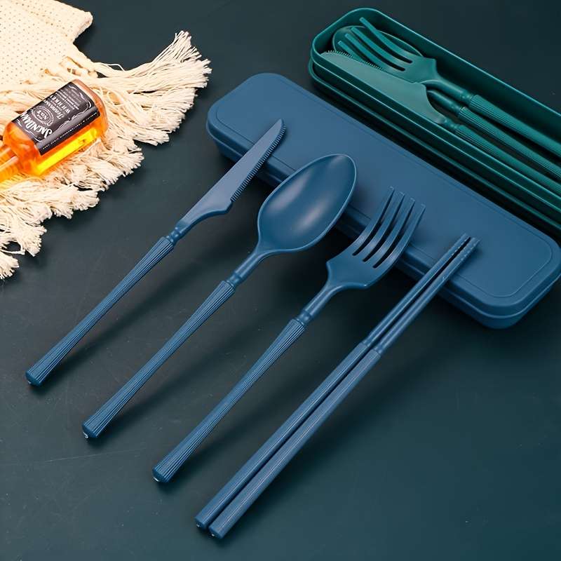 4pcs Set Knife Fork Spoon Chopsticks  Home Office Outdoor Travel Portable Creative Tableware En