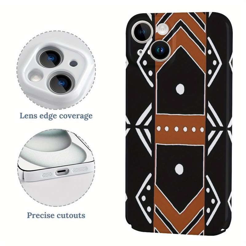 1Pc White For iPhone 15 Plus African Mud Cloth Phone Case