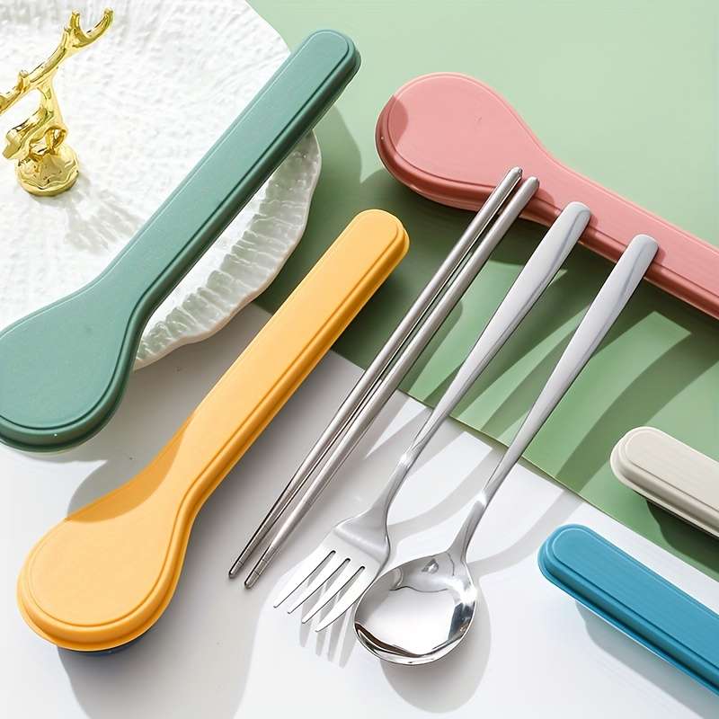 3pcs Portable Cutlery Set with Stainless Steel Chopsticks Spoon And Fork Ideal for Students