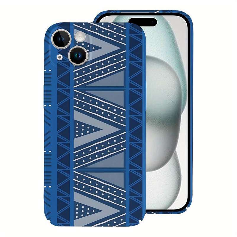 1Pc White For iPhone 15 Pro Max African Indigo Blue Mud Cloth Phone Case