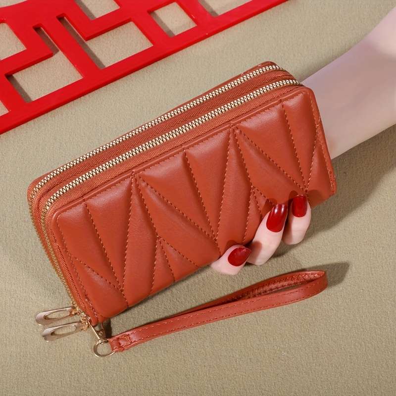 1pc Women'S Fashion Long Wallet with Dual ZipperClassic Style Card Holder Coin Pouch Casual