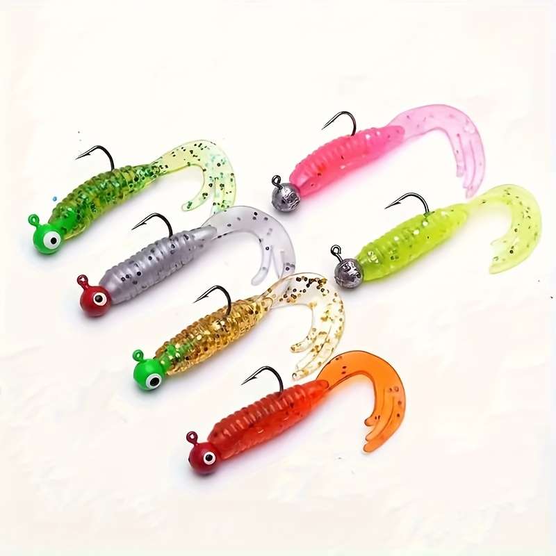 30pcs Vibrant Rolled Tail Soft Wobblers with Lead Hooks Silicone Floating Fishing Lures