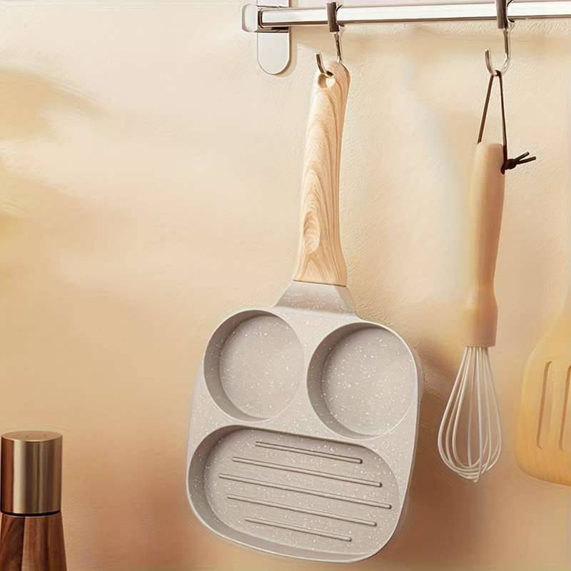 1pc 7.5" Nonstick Triple Compartment Skillet   Easy Clean Iron Material Durable Heat-Resistan