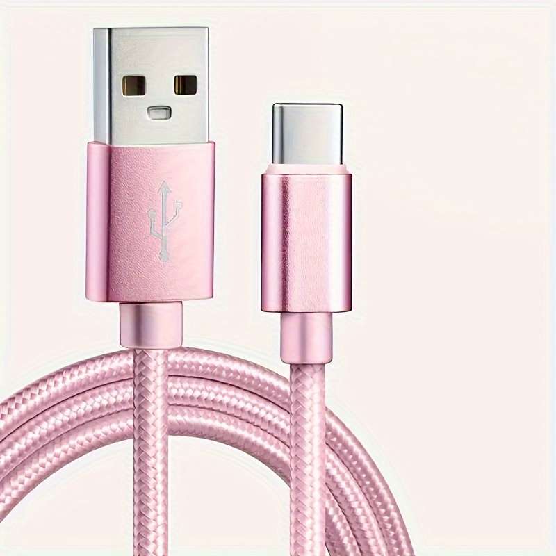1pc  Type-C Fast Charging Cable 100cm Nylon Round Matte Finish Data Sync Female to Male 10-