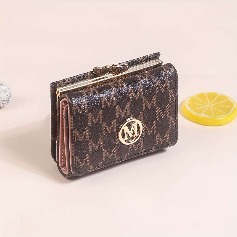 1pc Elegant Women's Mini Trifold Wallet with Stylish Letter Print Snap Closure and Multiple Card