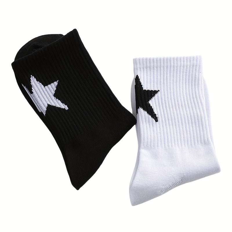 2 Pairs Black And White High Elastic Socks