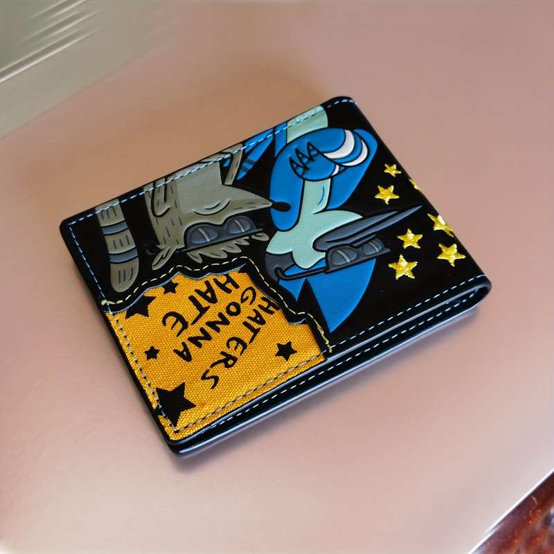 1pc INWEIAI High-Quality 3D Embossed Cartoon WalletStylish Black Faux Leather Card Holder with C