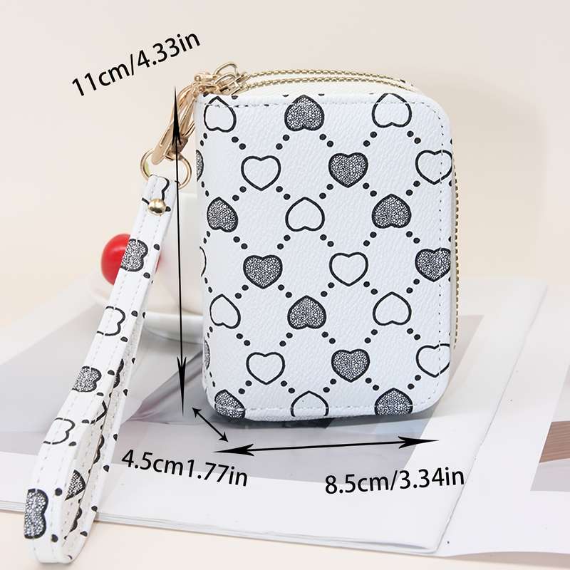 1pc Fashion Heart Print Double Zipper Wallet with Multiple Card Slots Large Capacity Faux Leather