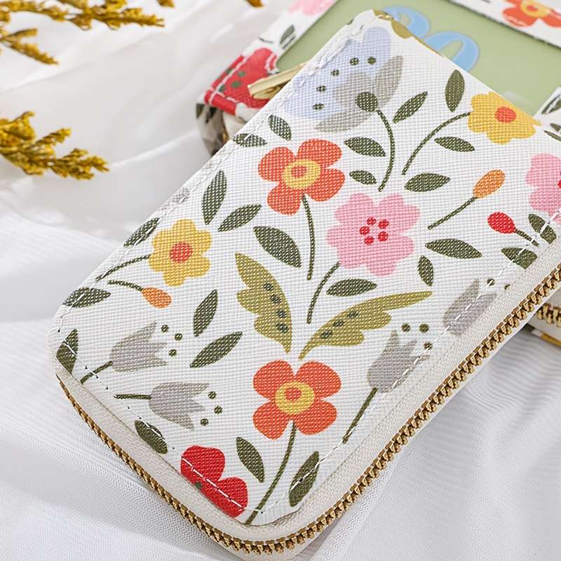 1pc Women's Color Printing Card Holder Wallet ID Holder PU Material Vertical Model with External Tr