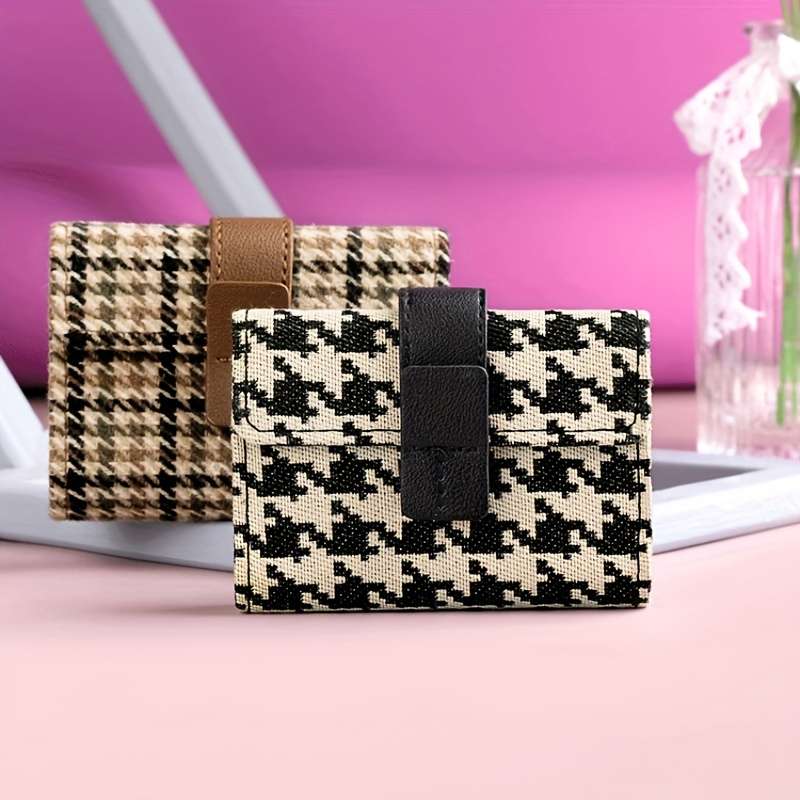 1pc Classic Style Women's Wallet Ultra-Thin Multi-Card Holder with Buckle Closure and Polyester Li