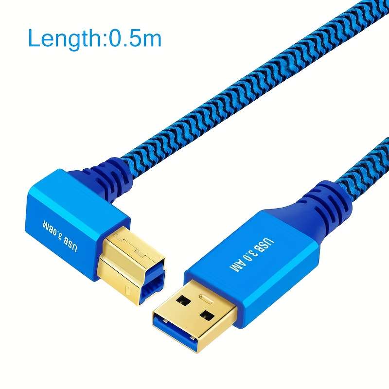 1pc 300cm High-Speed USB 3.0 Male to Type-B Male Right Angle 90 Degree Data Transfer Cord Dur