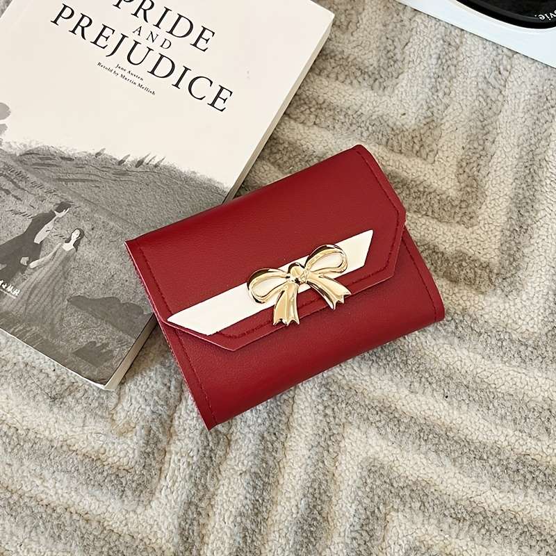 1pc 2025 New Fashion Short Wallet for Women with Magnetic Closure Multiple Card Slots Bowknot De