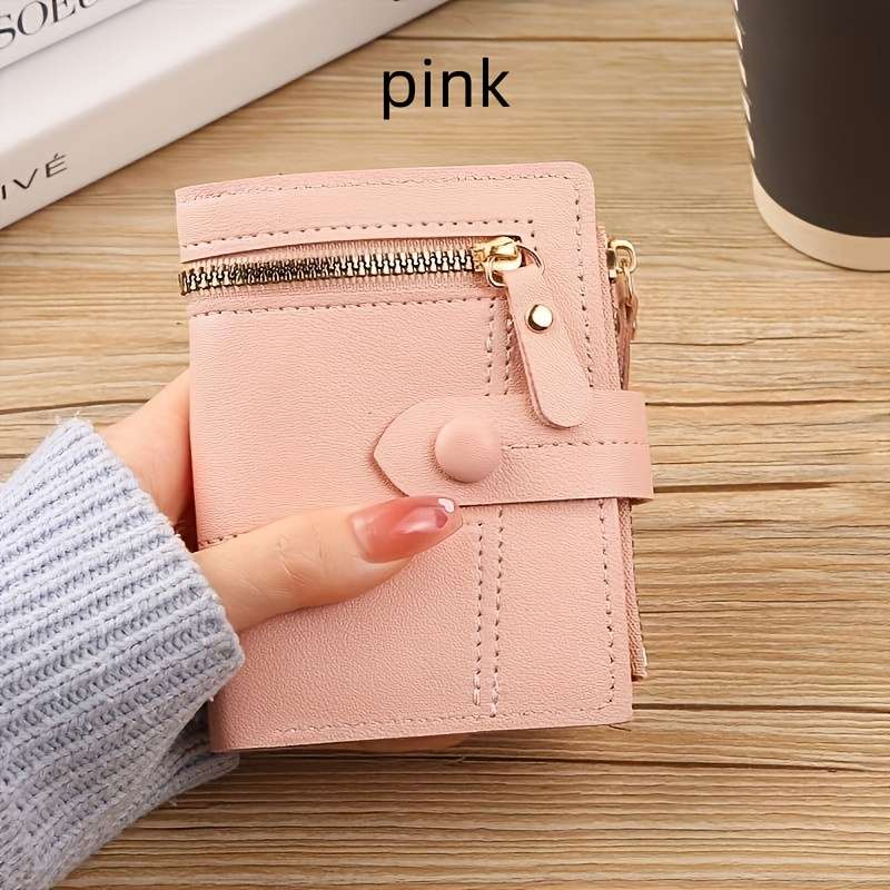 Women'S Stylish Black Short Wallet with Multiple Zippers and ClaspsLarge Capacity for Coins Chan