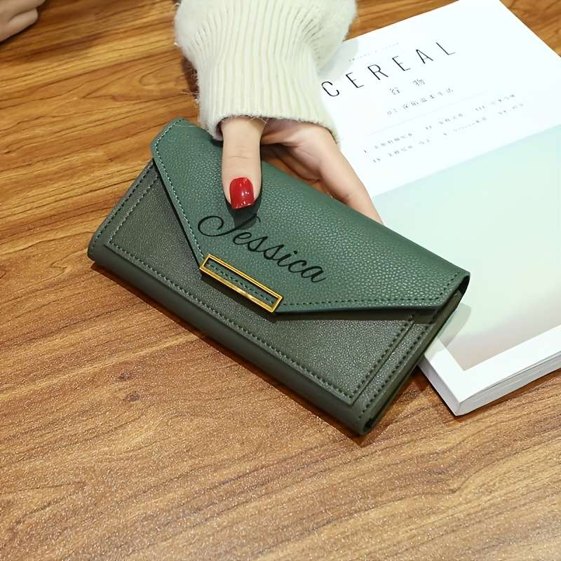 1pc Personalized Name Clutch Wallet for Women Credit Card Holder with Lining Preppy Style Snap C