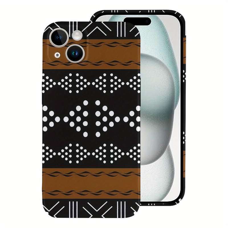1Pc White For iPhone 15 Plus African Bogolan Mudcloth Phone Case