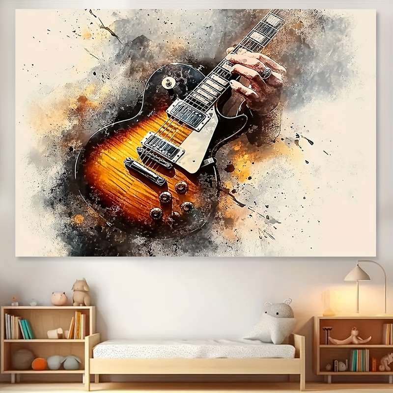 1pc  Guitar Print Wall Art Abstract Guitar Canvas Print Wall Art Frameless Modern Mixed Medi