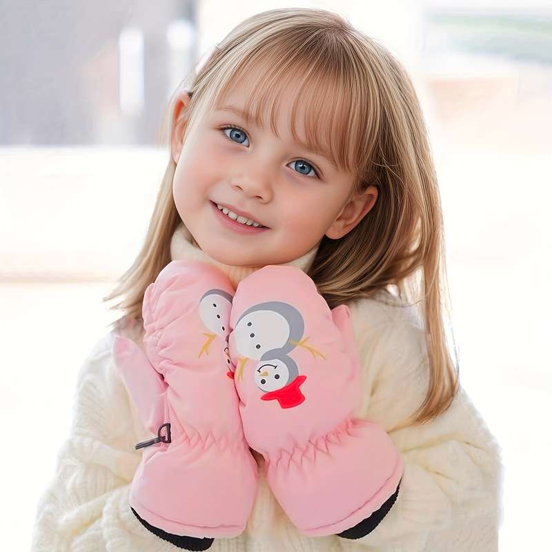 Winter Gloves Color Pink Snowman To Large Size 4 To 6Y