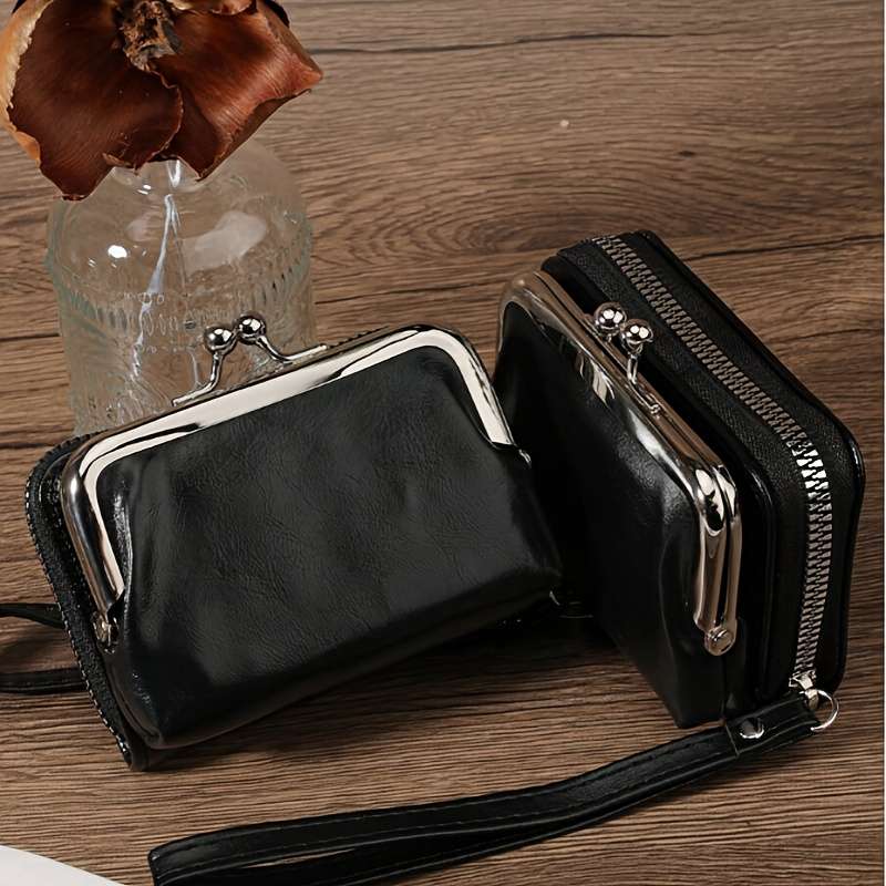 1pc Compact Womens Wallet with Wrist StrapStylish Zippered Purse Large Capacity Card Holder M