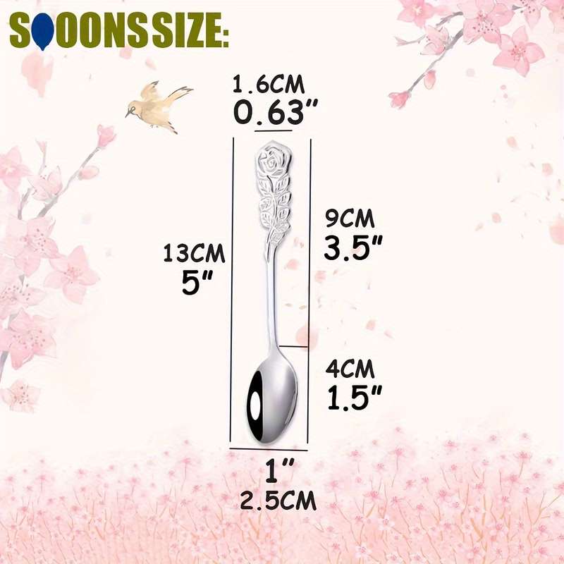 8pcs Set Rose Handle Design Stainless Steel Coffee Spoons 12.7 cm Perfect for Cappuccino Ch