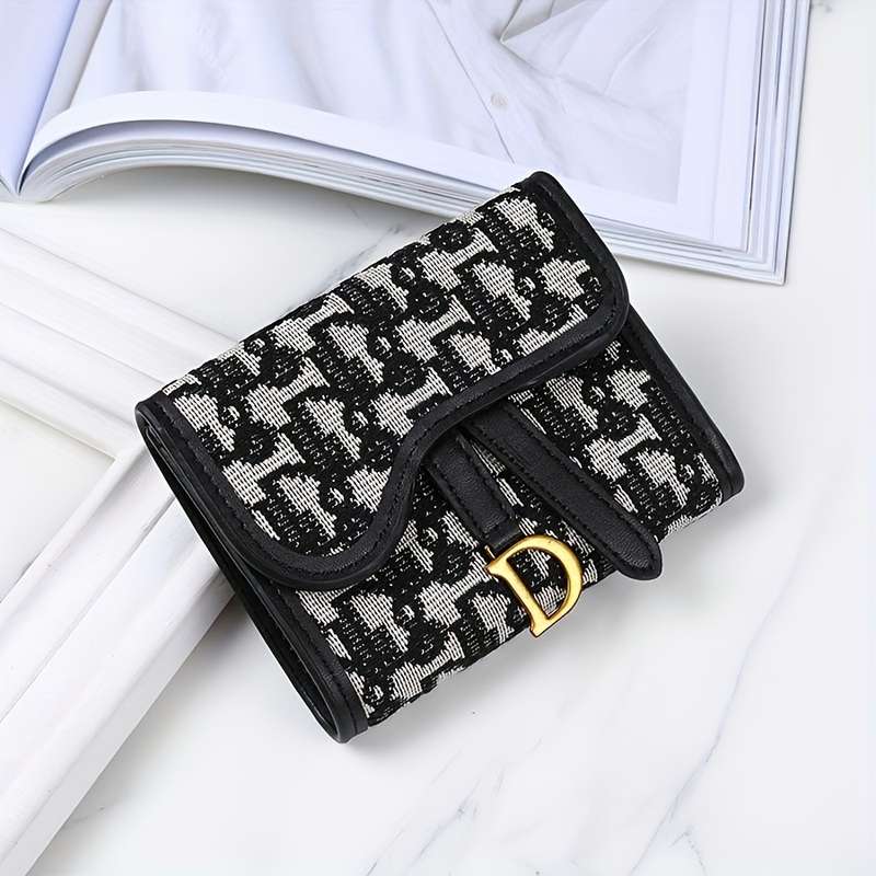 1pc Elegant Check Pattern D Letter Design Card HolderStylish Short Wallet for Women and Girls M