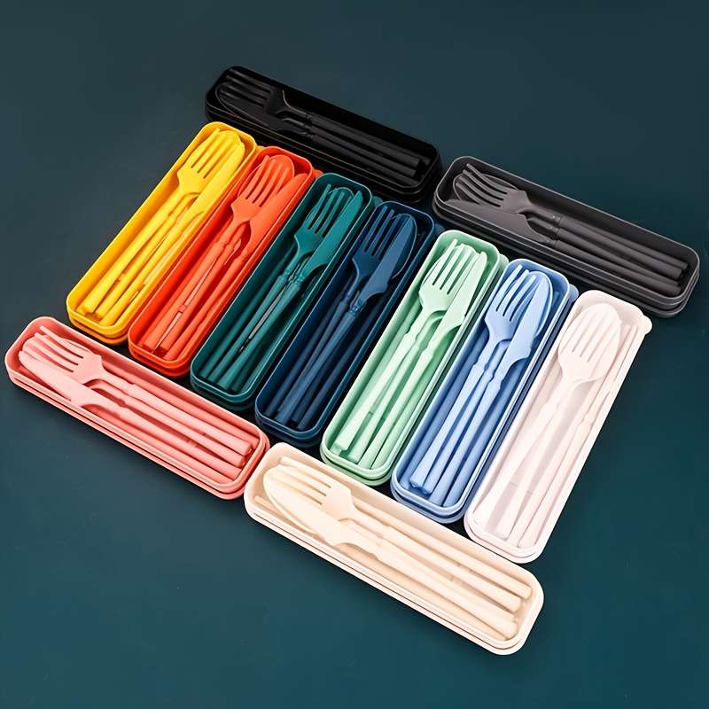 4pcs Set Knife Fork Spoon Chopsticks  Home Office Outdoor Travel Portable Creative Tableware En