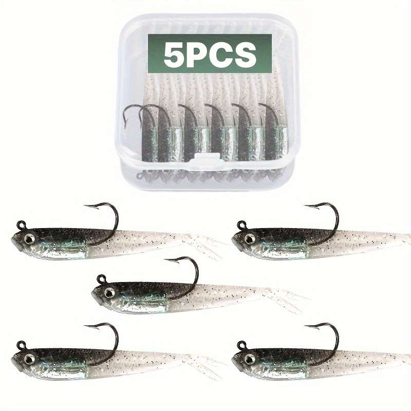 5pcs Realistic PU Small Gray Fish 3D Eyes Bait Hooks for Sea River FishingWith Hook