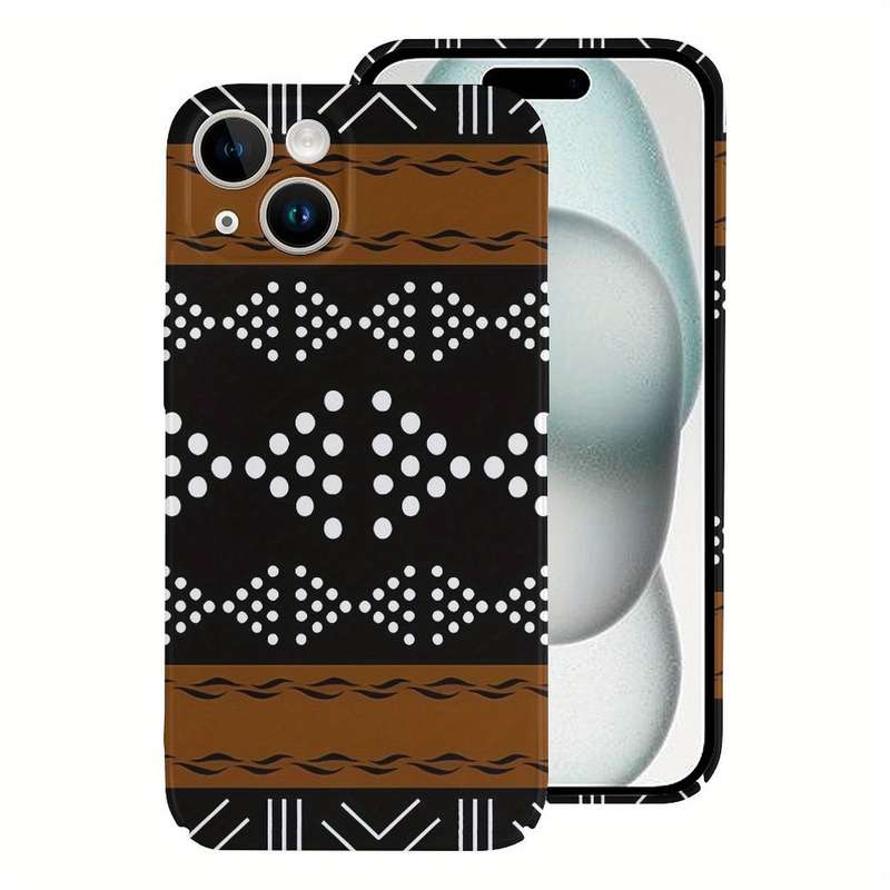 1Pc White For iPhone 15 Plus African Bogolan Mudcloth Phone Case
