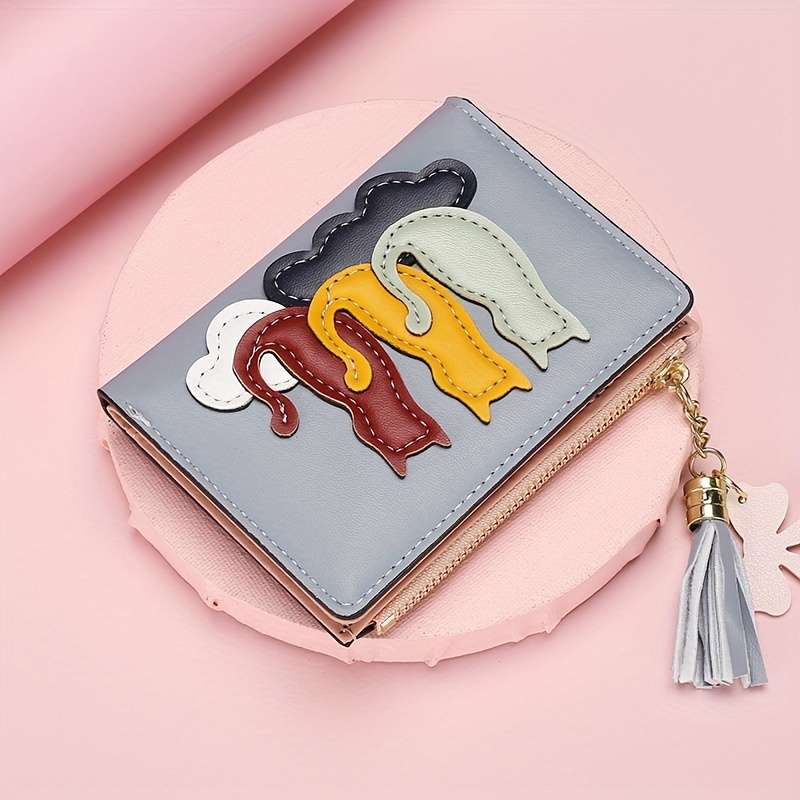 1pc Colorful Patterned Mini Wallet Stylish Coin Purse Multi-Card Slot Wallet with Keychain And Ch