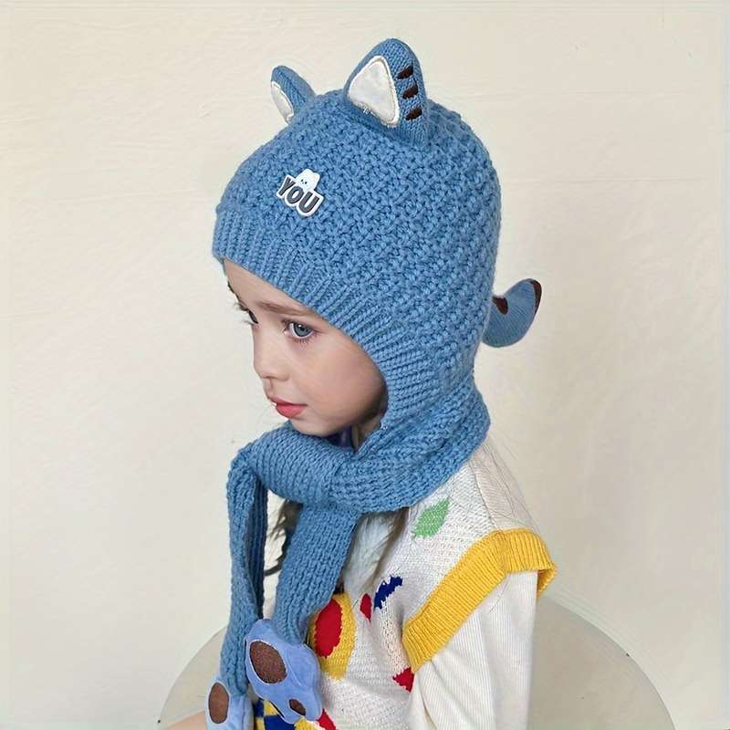 Winter Hat Color Cat Scarf Hat   Blue