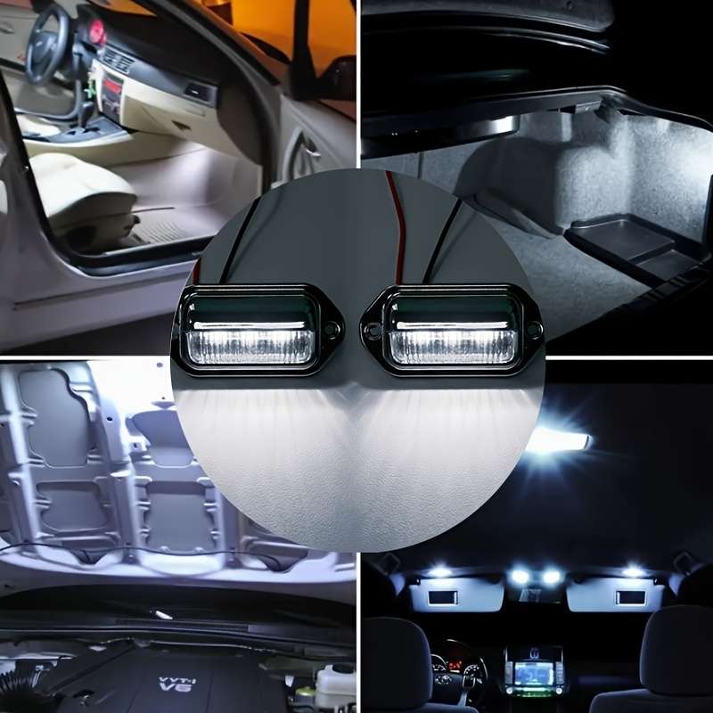 2pcs 6-LED White License Plate Lights Chrome-Plated 12-24V High-Brightness for Tru