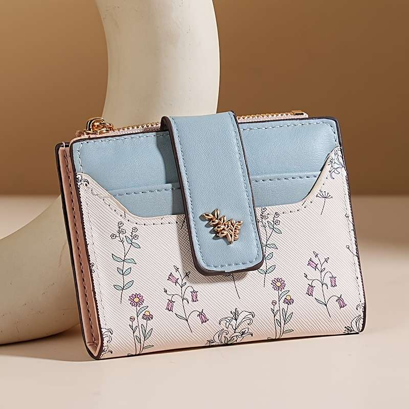 1pc Chic Floral Wallet for GirlsCompact Multi-Card Holder with Zippered Coin Purse Spring