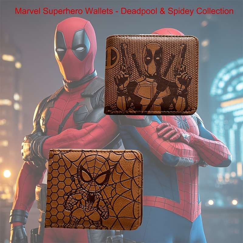 1pc MARVEL Avengers Deadpool Spider-Man Faux Leather WalletLarge Capacity Street Style Car