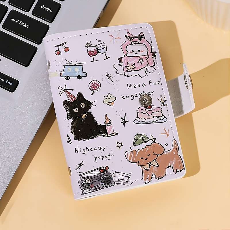 1pc Cute Cat Cartoon Women's WalletCompact Multi-Card Slot Credit Card Holder with Snap Closure
