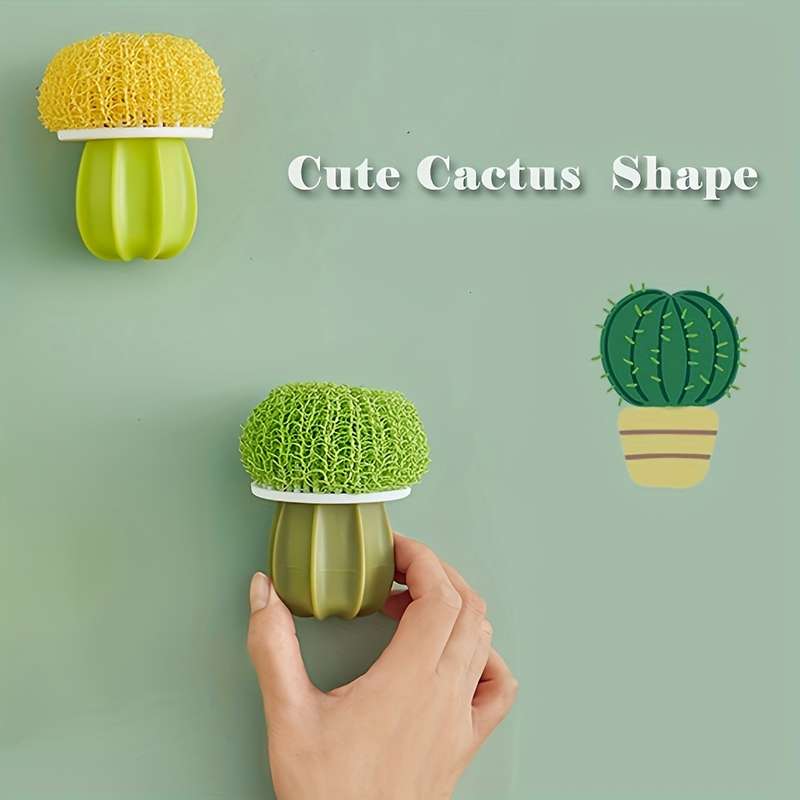 2pcs set Cactus Dish Brushes with Drain Tray Soft Bristle Non-Electric Kitchen Scrubbers for