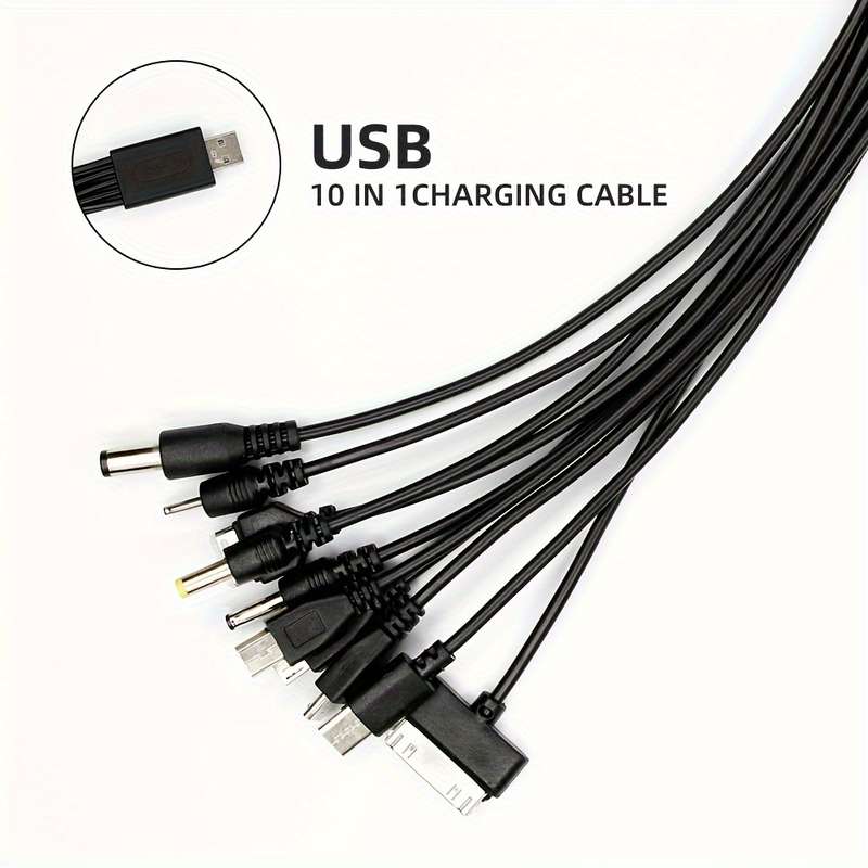 1pc 10-in-1 USB Charging Cable Set PVC Matte Round Cable 21cm USB Male to Female 5-10W Powe