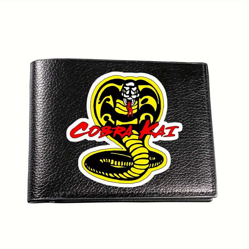 1pc Men's Vintage Cobra Kai Karate Faux Leather WalletSleek Bifold with Card Slots Crocodile Pa