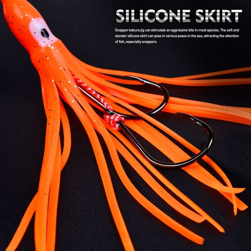 1pc 100g Glow-in-the-Dark Slow Pitch Jigging Lure with Silicone Skirt Dual Hooks